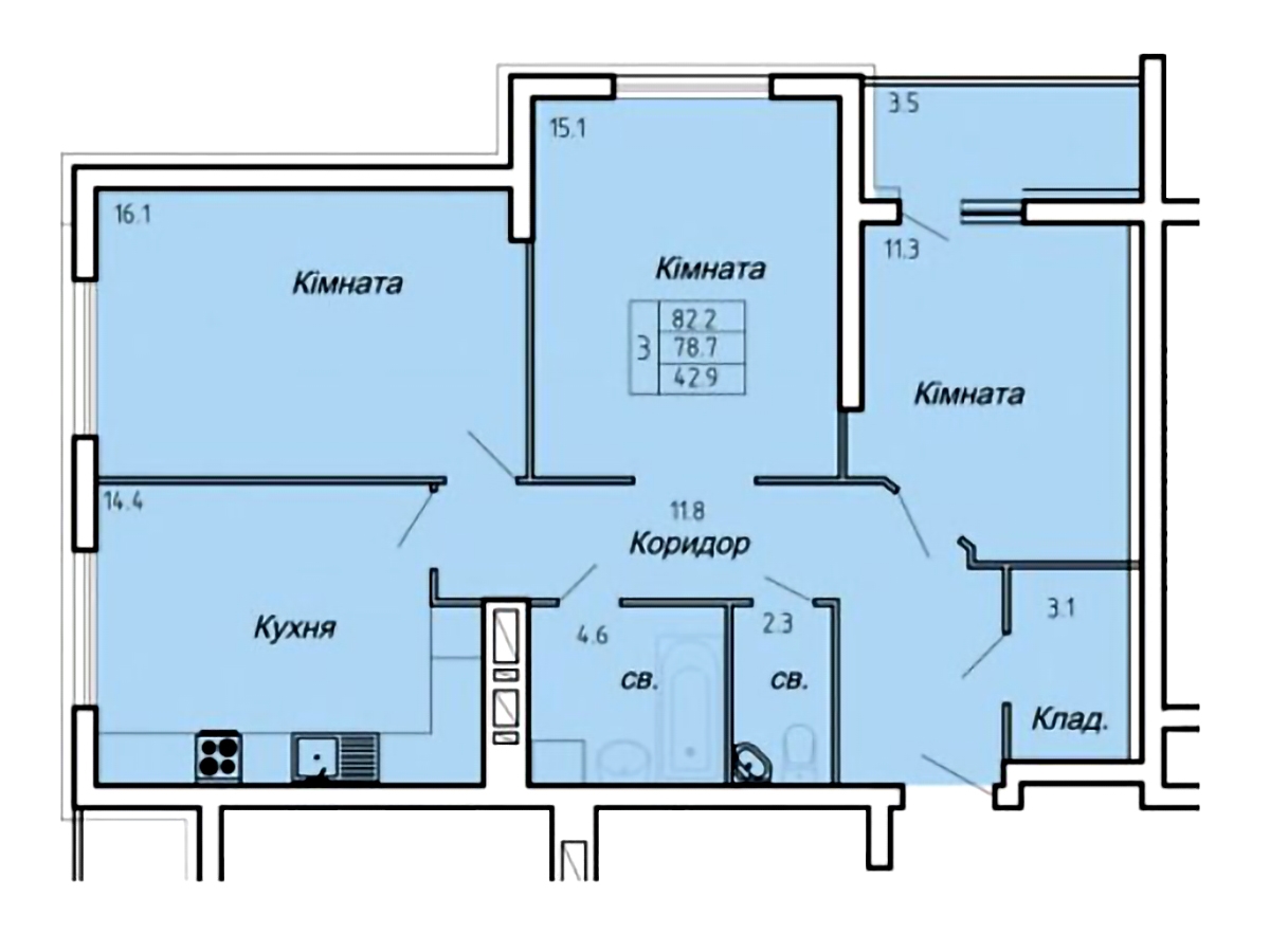 3-кім. квартира, Тернопіль, Новий світ, вул. Нечая