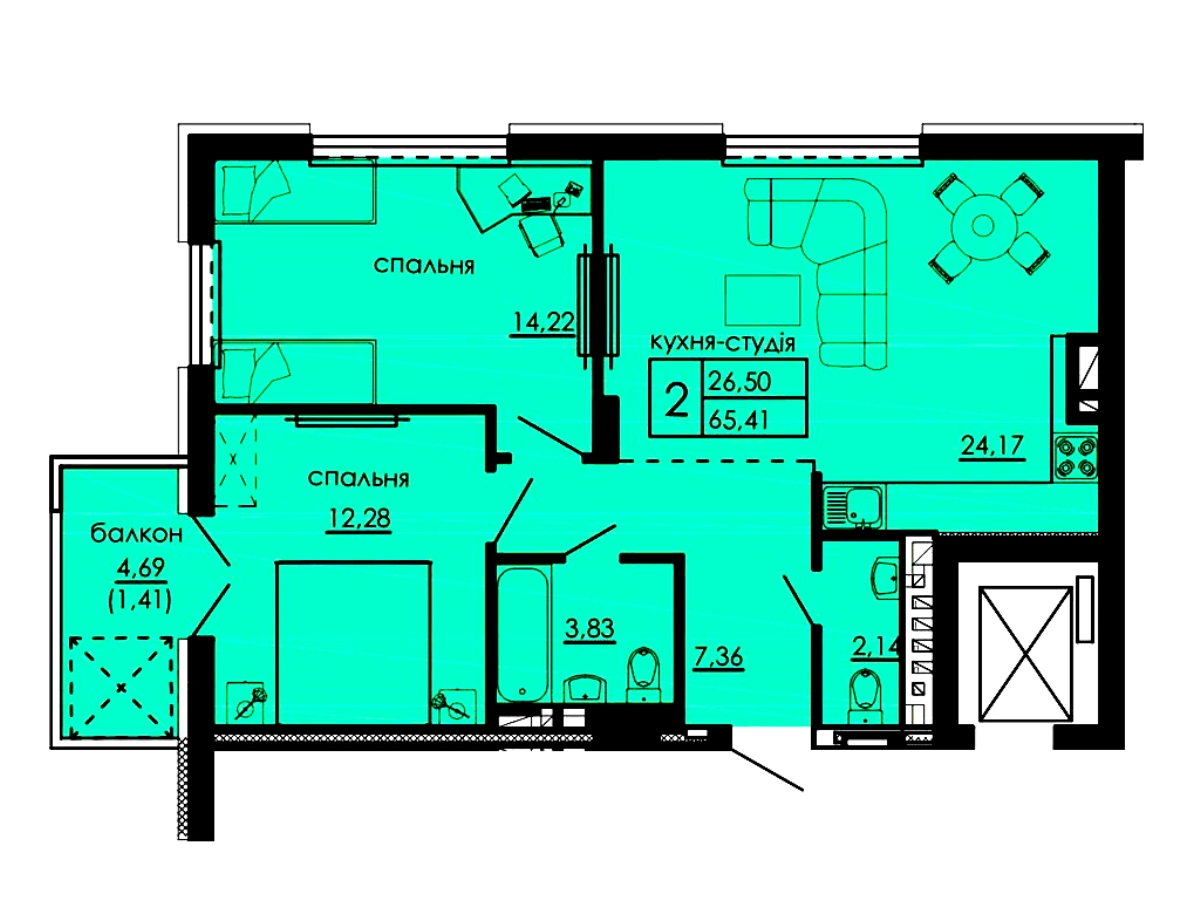 2-кім. квартира, Тернопіль, Східний, вул. Бандери