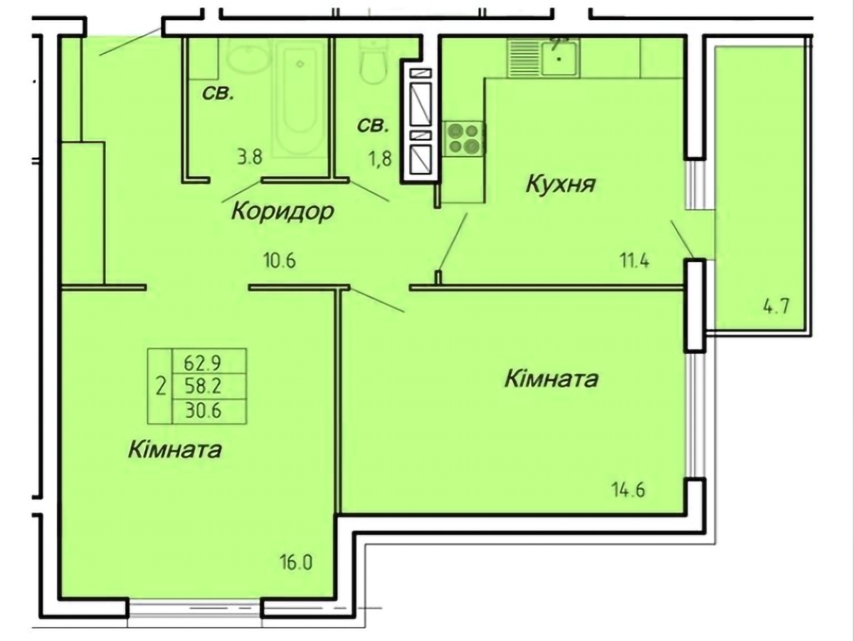 2-кім. квартира, Тернопіль, Новий світ, вул. Нечая