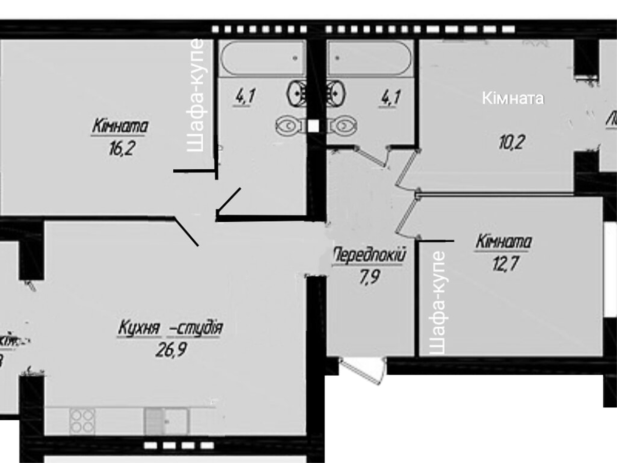 3-кім. квартира, Тернопіль, Кутківці, вул. Тернопільська