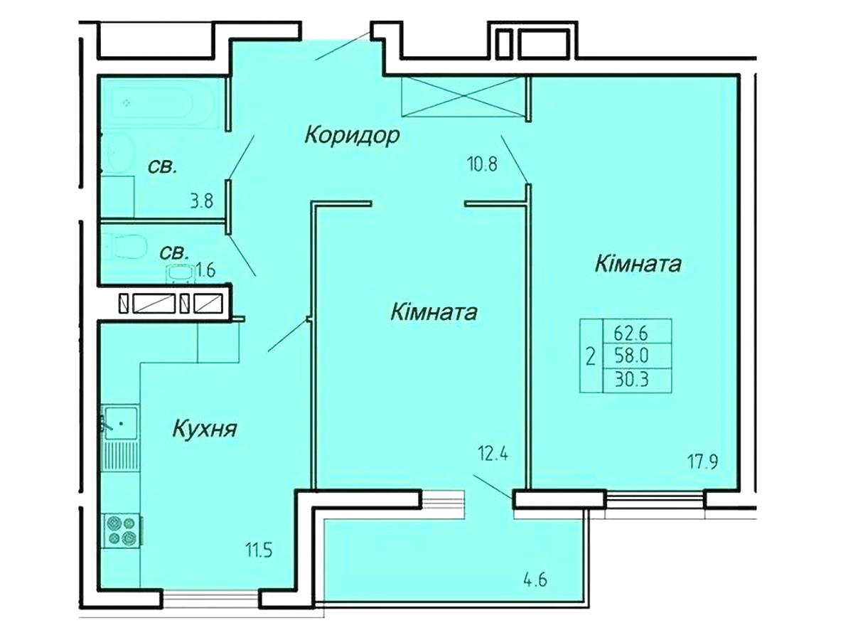 2-кім. квартира, Тернопіль, Новий світ, вул. Нечая