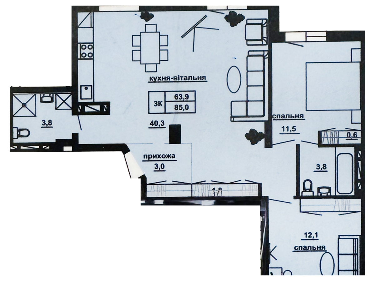 3-кім. квартира, Тернопіль, Аляска, вул. Куліша