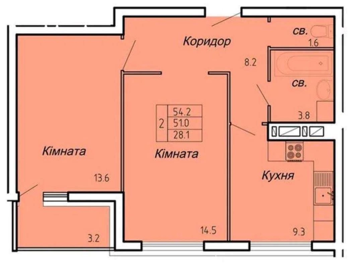 2-кім. квартира, Тернопіль, Новий світ, вул. Нечая