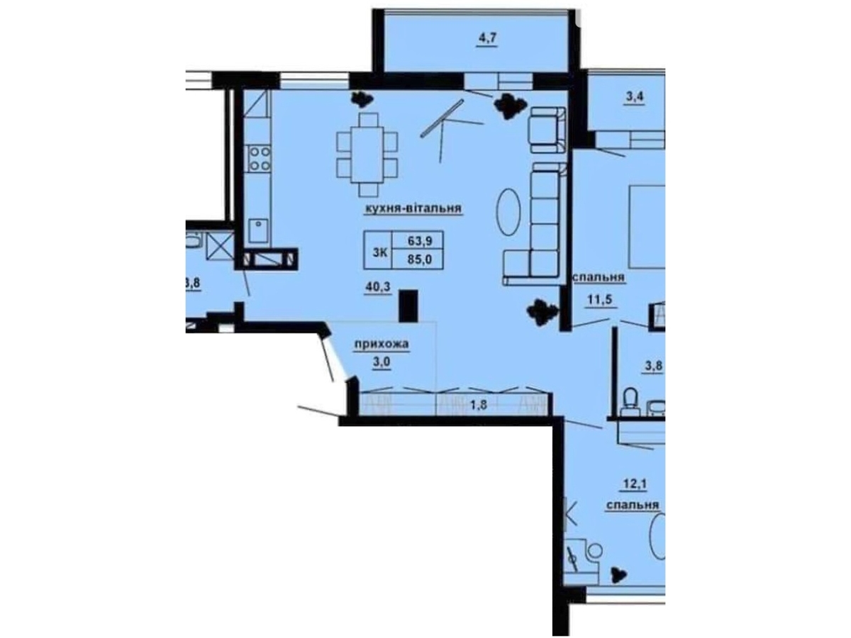 3-кім. квартира, Тернопіль, Аляска, вул. Куліша